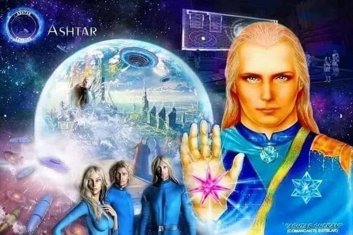 Ashtar with the inner-earth city and crew